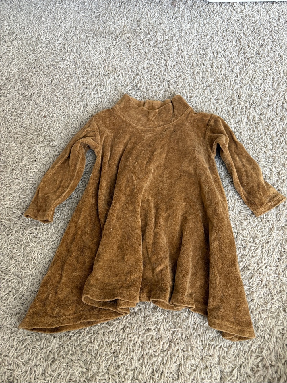 Kids Cozy Long-Sleeve Swing Dress - Brown
